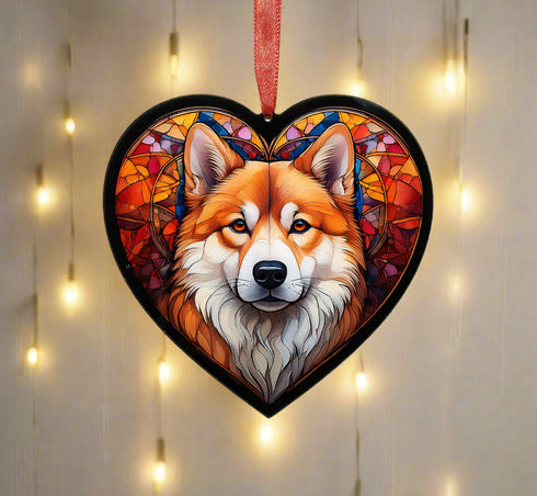 Akita Stained Glass Effect Heart Suncatcher